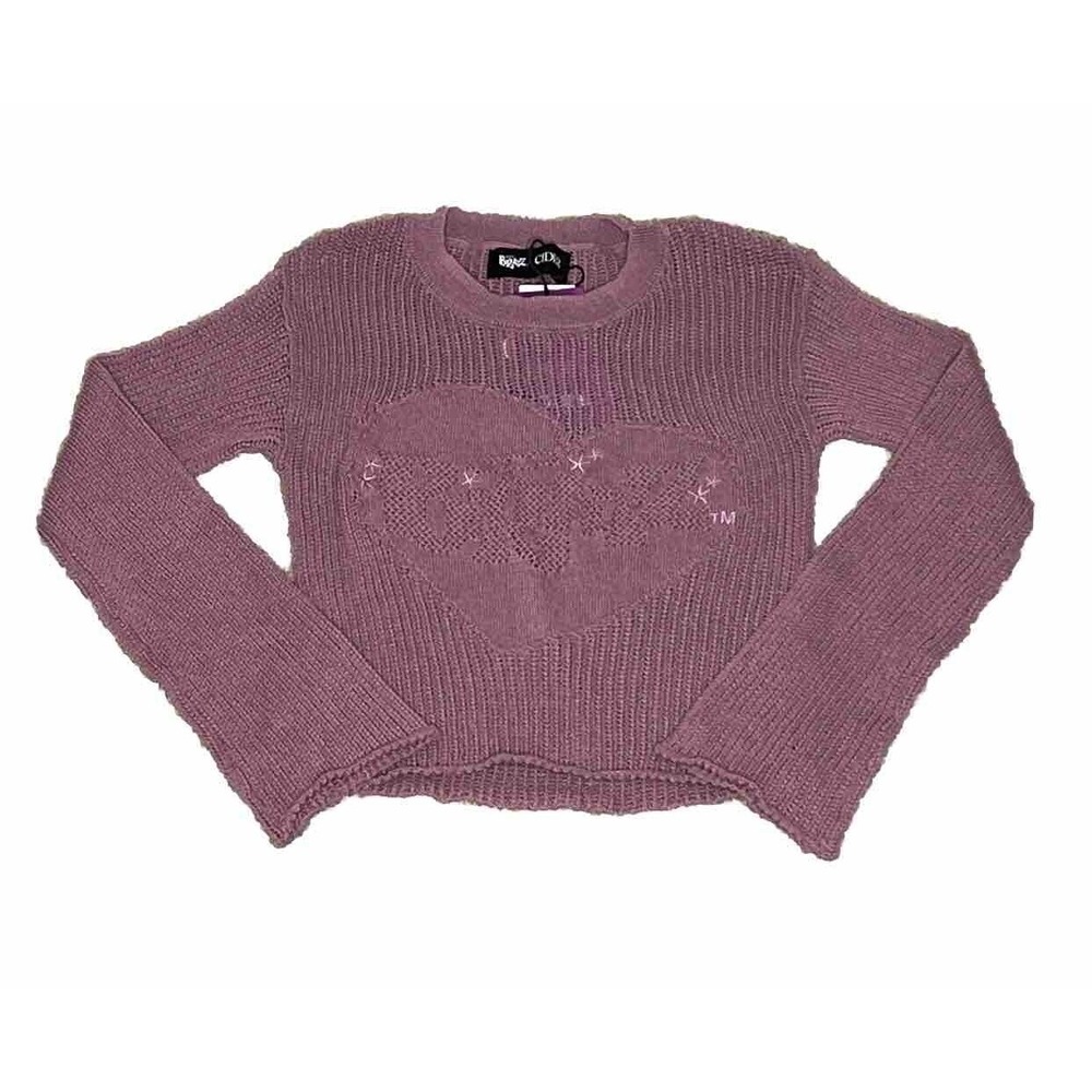 Cider x Bratz | Y2K Purple Curve Logo Open Knit Long Sleeve Sweater XS